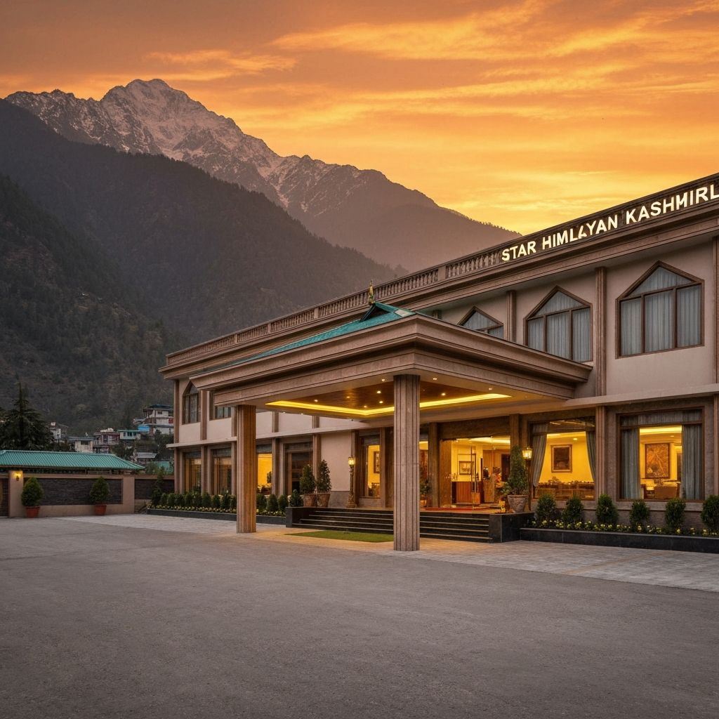 The Vaishnodevi Sarovar Portico hotel exterior with Himalayan mountains
